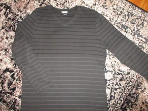 CALVIN KLEIN V-NECK SWEATER Black Gray Gradient Stripe Soft Cotton Mens LG - Picture 1 of 5