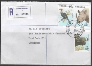 Namibia Cover Swakopmund 09.07.2001 R-Cover Buffalo Hornbill Rhino - Picture 1 of 3