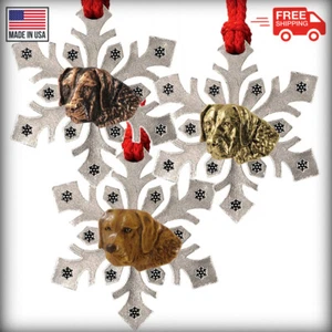 Pewter Chesapeake Bay Retriever Snowflake Christmas Tree Ornaments, Made in USA - Picture 1 of 5