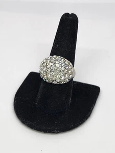 Silberfarben Cluster weiß klar Strass Kuppel Statement Cocktail Ring Größe 8,5 - Bild 1 von 6