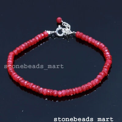 Natural Corundum Ruby Faceted Indian Cut Beads Jewellery Bracelet /Ankelt - Image 1 of 4