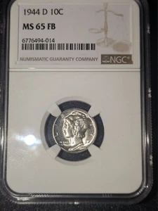 1944 D Mercury Dime MS65 FB (Full Bands) NGC Graded - Picture 1 of 6