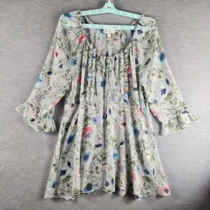 Jessica Simpson Maternity Floral Blouse Women M Pastel Sheer Drawstring Neckline - Picture 1 of 23