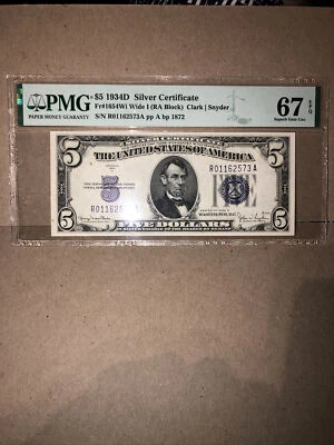 1934-D $5 WI Superb Gem UNC RA Block PCGS 67 PPQ Rare Note - Image 1 of 2