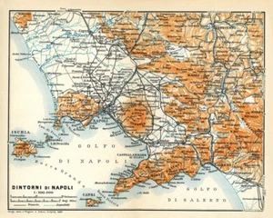 1910 Map of Napoli Vesuvius Italy Baedeker Map - Picture 1 of 3