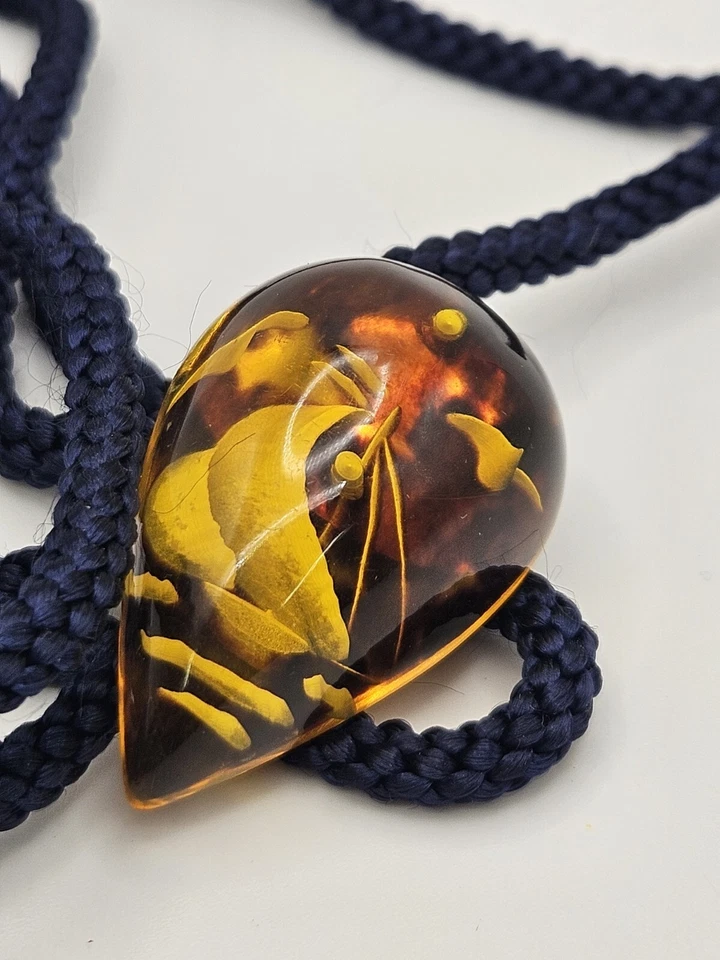 Vintage Amber Lucite Reverse Carved Sail Boat Rope Bolo Tie - Image 1 of 4