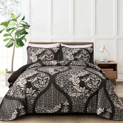 Juego de colcha edredón marrón tamaño queen, boho damasco edredón colcha juego 3 piezas  Foto 1 de 4