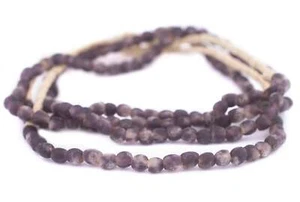 Purple Swirl Recycled Glass Beads 7mm Ghana African Sea Glass Round Large Hole - Picture 1 of 3
