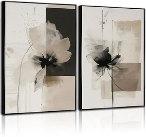 2Pcs Neutral Abstract Canvas Wall Art Floral Pictures Modern Minimalist Posters - Picture 1 of 7