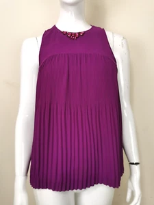 TED BAKER Top Size 2 Women Purple Pleated Sleeveless Embellished - Picture 1 of 12