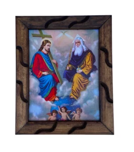 Santisima Trinidad/ Holy Trinity 9 x 11 Inch Rustic Wooden Frame New - Picture 1 of 2
