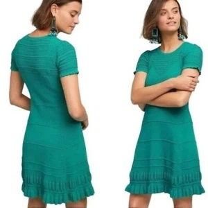 Anthropologie Dress Maeve Promenade Pointelle Knit Green Women's Small - Picture 1 of 6