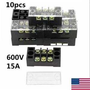 10Pcs Wire Barrier Dual Row 3 Position Screw Terminal Block/Panel Strip 600V 15A - Picture 1 of 6
