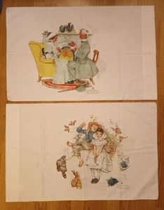Vintage Pair Norman Rockwell Pillowcase Four Ages Of Love Animals Spring Winter - Picture 1 of 11