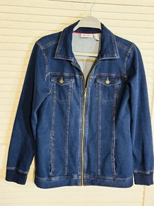Denim & Co Blue Comfy Denim Knit Zip Front Jacket Women Size XS - Picture 1 of 15
