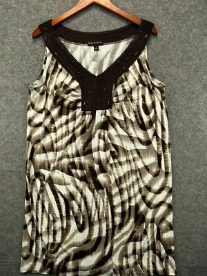 Dana Buchman Womens Large Brown Boho Dress Crochet Beaded Trim Sleeveless Slip - Image 1 of 4