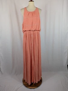 Lauren Conrad Orange Silver Shimmer Maxi Dress Sleeveless Buttons Lined Sz XL - Picture 1 of 9