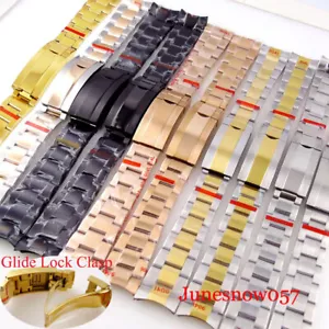 Oyster Sterlie Metal Steel Watch Bracelet Strap 20mm Width Glide Lock Gold Black - Picture 1 of 29