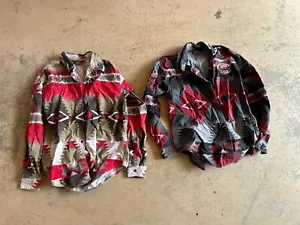 2 Vtg Rare Woolrich Southwestern Aztec Print Cotton Shirts Made In USA Large - Picture 1 of 10