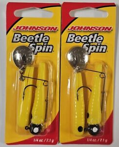 Johnson Beetle Spin  1/4 oz Yellow Black Dot Fishing Lure BSVP1/4-YBD Lot of 2