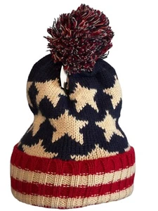 Parquet American Flag Knit Pom Beanie Toque Ski Hat with Stars - Picture 1 of 7
