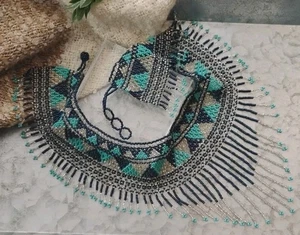 Gorgeous! HANDMADE Blues Glass Seed Bead Woven Bib Necklace South American! - Picture 1 of 13