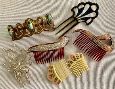 Paquete de accesorios para el cabello vintage lote de 5 clips peines pedrería Foto 1 de 4