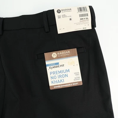 Haggar Classic Fit Pleated Black Premium No Iron Pants Mens 36x32 NEW MSRP $70 - Image 1 of 4