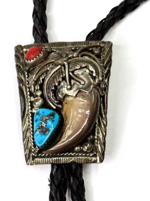 CORBATA BOLO PLATA ESTERLINA TURQUESA ROJO CORAL CUERO NEGRO DE VERNA BLACKGOAT Foto 1 de 4