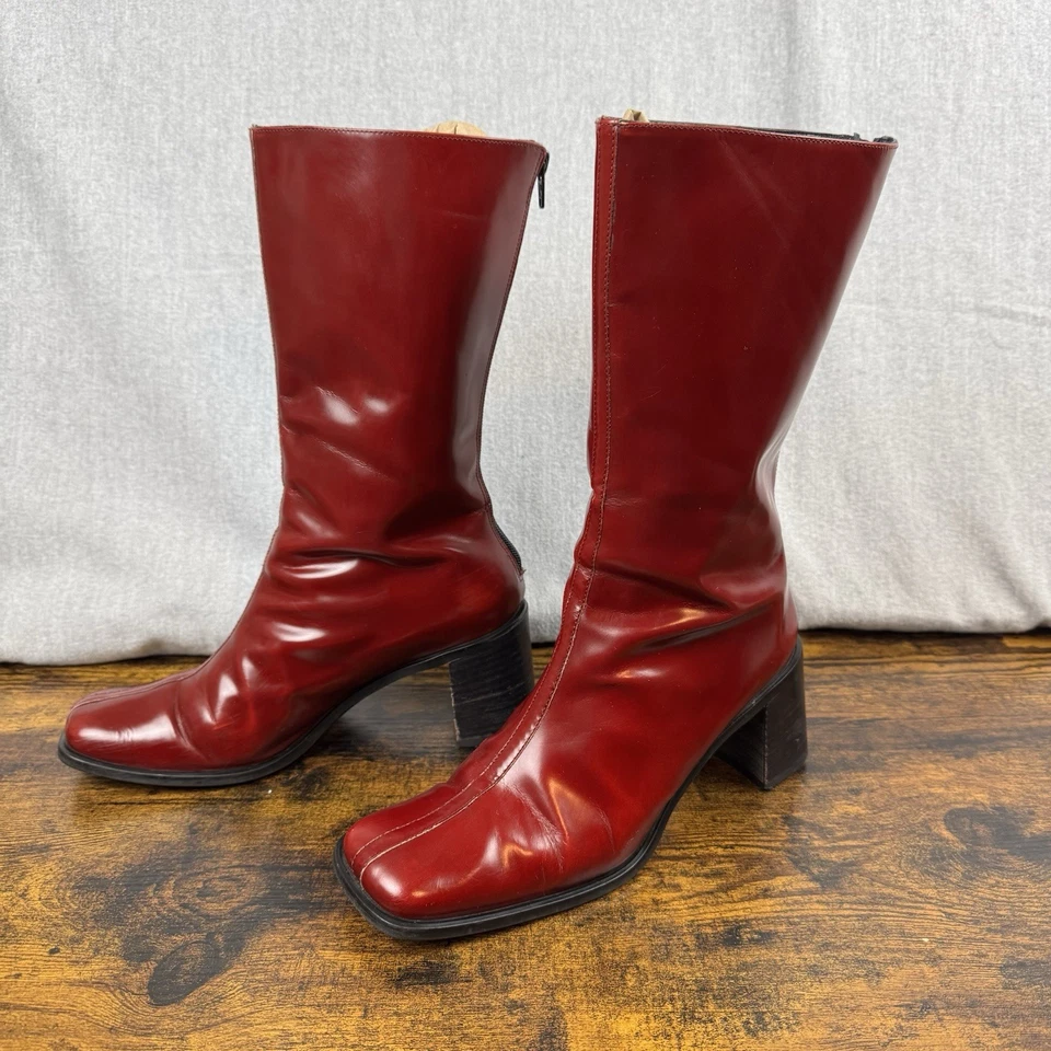 Botas de couro Coach Virgina-J021 biqueira quadrada tamanho 9 B fabricadas na Itália Borgonha - Imagem 1 de 4