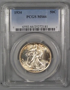Medio dólar BU GEM 1934 Silver Walking LIBERTY. PCGS MS66. - Imagen 1 de 11