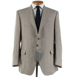 Canali NWT 100% Linen Two Piece Suit Size 56R (46R US) In Brown Striped - Picture 1 of 15