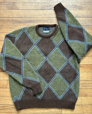 Vtg 60s Perth Ltd Argyle Wool Crew Neck Kurt Kobain Grunge Tag: L - A: S/M(READ) - Image 1 of 4