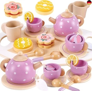 AOLEVA Teeservice Holz Tee Set Kinderküche Zubehör Teeparty Spielküche Ho - Bild 1 von 6