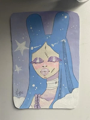 Pintura de fantasía gótica pastel zombi conejito niña en cartulina 5x6 Foto 1 de 4