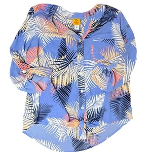 Ruby Rd. Woman 1X Button Down Top Palm Leaf Print Tie Front Blouse - Picture 1 of 4