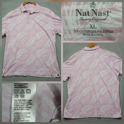 Nat Nast Polo Shirt Men's XL Pink White Palm Leaf Print Cotton Blend Casual - Image 1 of 4