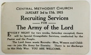 1915 Evangelist Advertising Recruiting Card Central Methodist Church 1915  E1H - Imagen 1 de 2