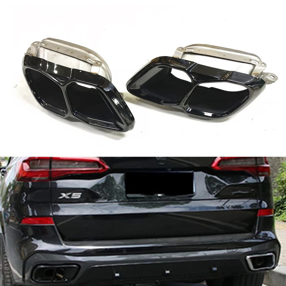 2x Black Rear Bumper Exhaust Pipe For BMW X5 X6 G05 G06 2010-2024 - Image 1 of 4