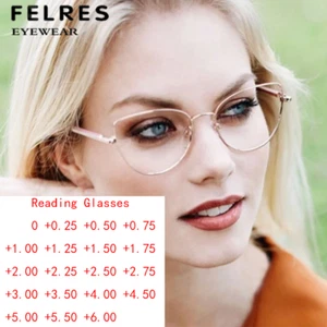 Women Metal Blue Light Blocking Reading Glasses Classic Cat Eye Clear Lens New - Picture 1 of 29