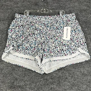 Athleta Mesh Racer Shorts Womens 2X White Geometric Lined 4" Inseam Active New - Picture 1 of 11