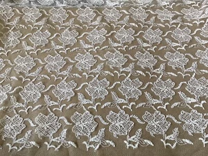 10 YDS AllOVER OFF WHITE RAYON FLORAL EMBRD ON NYLON NET - Picture 1 of 4