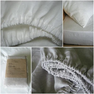 Linen Fitted Sheet UK Australia Sizes White Oatmeal Beige - Picture 1 of 6