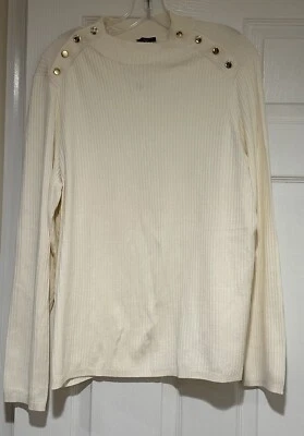 Nuevo con etiquetas. Suéter Talbots 2X Crema Acanalado Cuello Simulado Foto 1 de 2