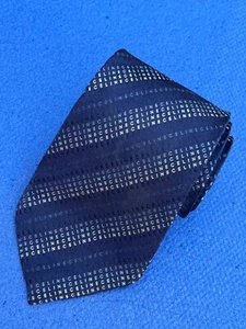 Authentic CELINE Monogram Striped Design On Navy Blue 100% Silk Necktie Tie - Picture 1 of 14