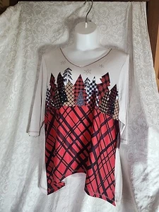 Onque Casual Embellished Christmas Top Tunic Wm’s Plus 2X Trees Holiday NWT 5824 - Picture 1 of 8