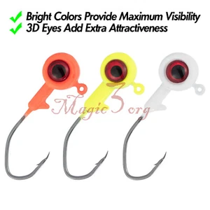 10 pezzi Crappie Jig Head 3D occhi piombo trota esca viva esche da pesca 1/32 oz-1/8 oz - Foto 1 di 10
