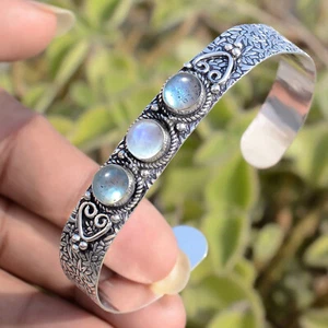 Labradorite, Moonstone Gemstone Bracelet 925 Sterling Silver Special Cuff Bangle - Picture 1 of 8