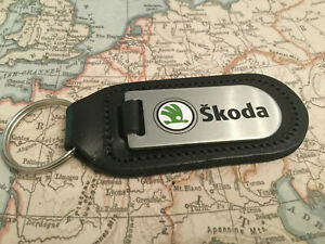 Skoda Key Ring Etched and infil On Leather Citigo Fabia Octavia Superb Yeti VRS