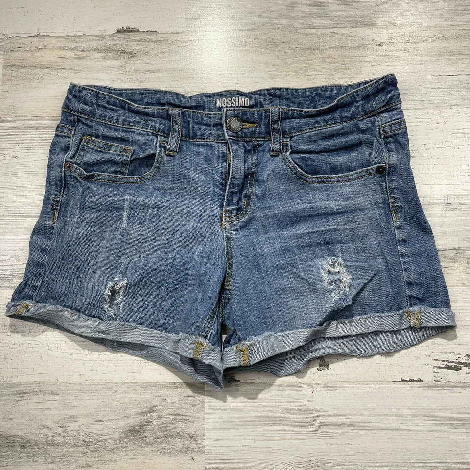 Mossimo Womens Denim Jeans Shorts Tattered Blue Size 11 - Image 1 of 4